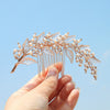 Alloy Leaf Pearl Rhinestone Diamond Hair Comb For Bride Wedding Headwear Retro Style