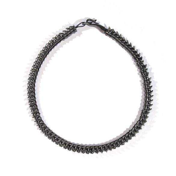 Alloy Leather Bracelet Necklace With Dark Black Dragon Spine Pattern Vintage Punk Hip Hop Style Electroplated