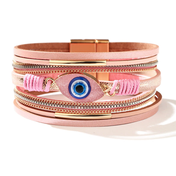Alloy Leather Bracelet With Devil's Eye Diamondstudded And Animals Zodiac Pattern