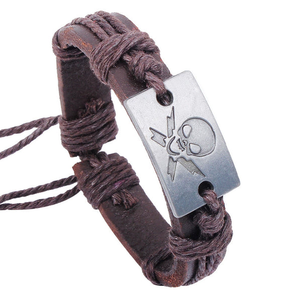Alloy Leather Men's Bracelet With Ghost Skull Pattern And Electroplating Treatment Fashion Style