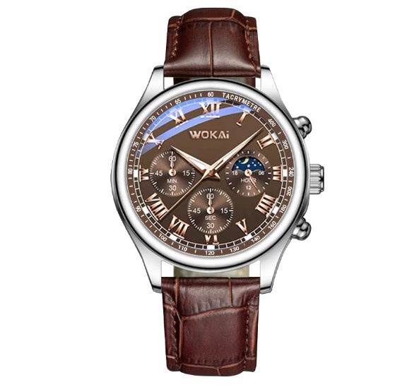 Alloy Leather Men's Business Quartz Watch Waterproof With Pin Buckle And Round Dial