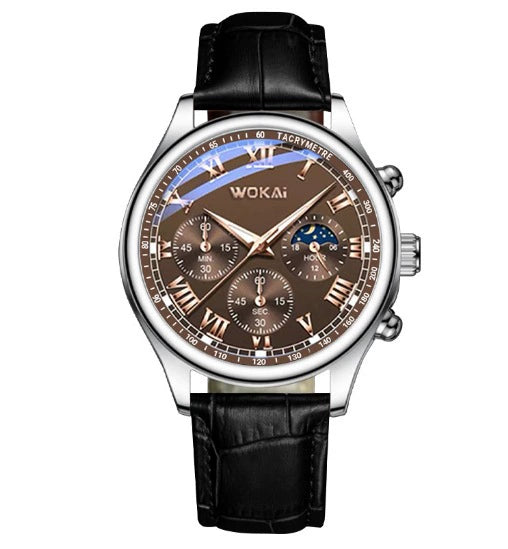 Alloy Leather Men's Business Quartz Watch Waterproof With Pin Buckle And Round Dial