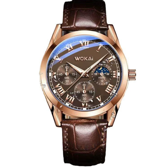 Alloy Leather Men's Business Quartz Watch Waterproof With Pin Buckle And Round Dial