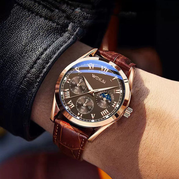 Alloy Leather Men's Business Quartz Watch Waterproof With Pin Buckle And Round Dial