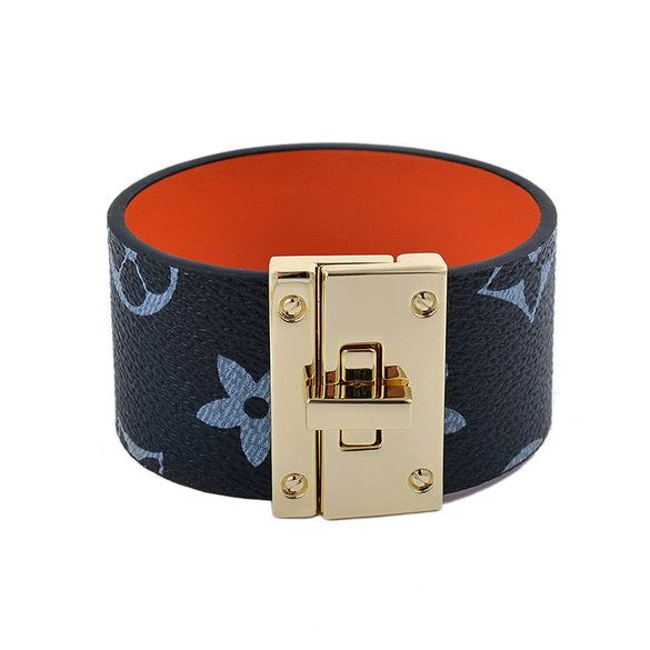Alloy Leather Wide Bracelet With Geometric Pattern For Women Electroplated Punk Style Jewelry