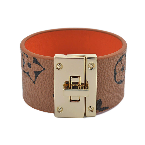 Alloy Leather Wide Bracelet With Geometric Pattern For Women Electroplated Punk Style Jewelry