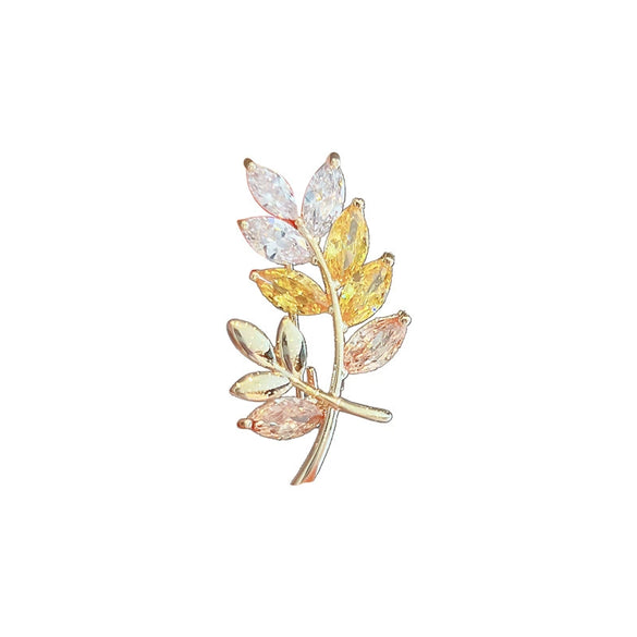 Alloy Leaves Rice Flower Brooch For Women With Electroplating Process And Antislip Buckle