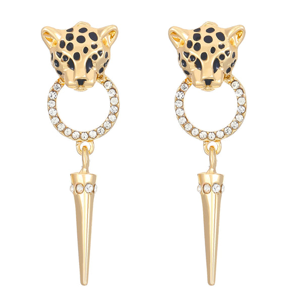 Alloy Leopard Head Cone Pendant Earrings With Diamond For Women