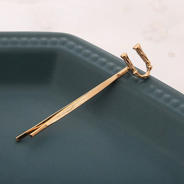 Alloy Letter Bangs Hair Clip Jewelry Gold Inlaid