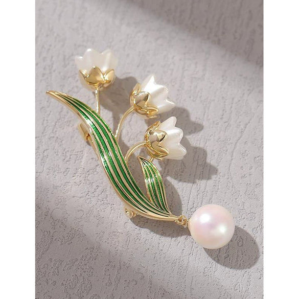 Alloy Lily Of The Valley Brooch For Women With Electroplating Treatment And Natural Style