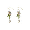 Alloy Lily Of The Valley Flower Leaf Earrings Set With Pearls For Women