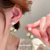 Alloy Lily Of The Valley Flower Leaf Earrings Set With Pearls For Women