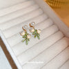 Alloy Lily Of The Valley Flower Leaf Earrings Set With Pearls For Women