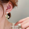 Alloy Lily Of The Valley Flower Leaf Earrings Set With Pearls For Women