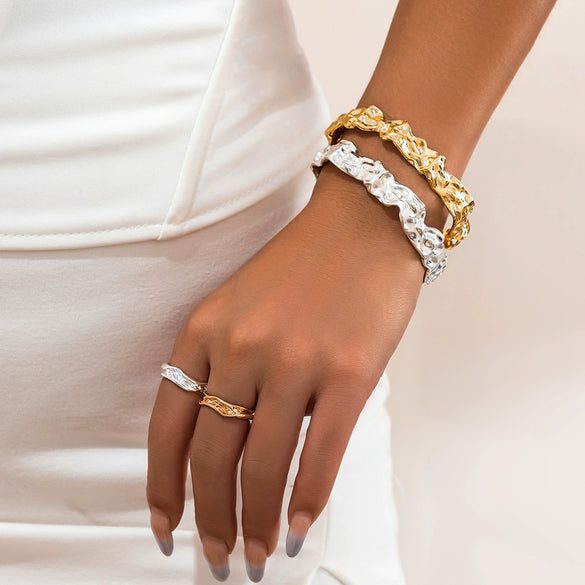 Alloy Liquid Irregular Lava Geometry Open Bracelet For Women With Electroplating