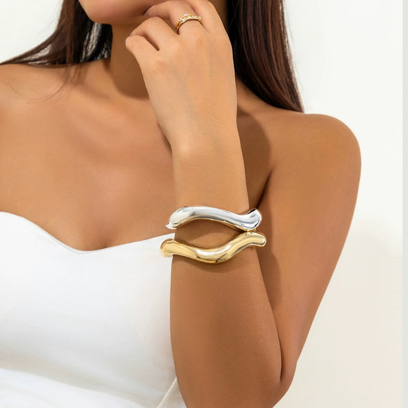 Alloy Liquid Irregular Lava Geometry Open Bracelet For Women With Electroplating