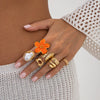 Alloy Liquid Lava Flower Open Ring Geometric Style Electroplating For Women