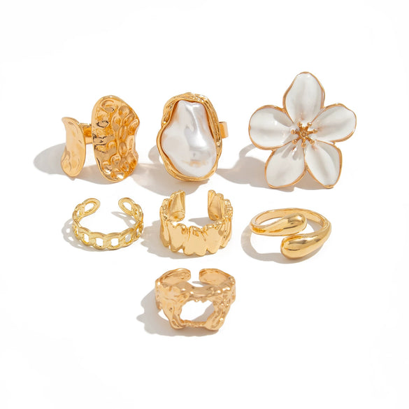 Alloy Liquid Lava Flower Open Ring Geometric Style Electroplating For Women