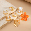 Alloy Liquid Lava Flower Open Ring Geometric Style Electroplating For Women