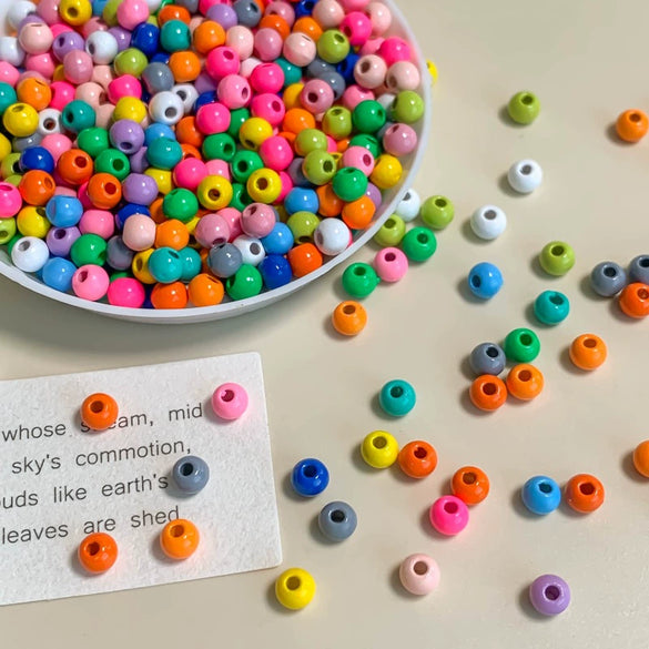 Alloy Loose Beads For Diy Jewelry Accessories Round Solid Color Baked Varnish Treated