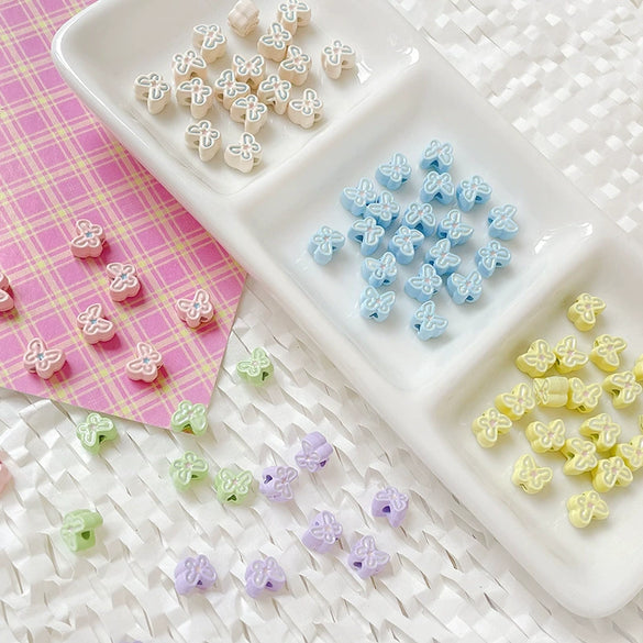 Alloy Loose Beads Handpainted Double Color Spring Butterfly Shape Dripping Oil For Diy Bracelet Necklace
