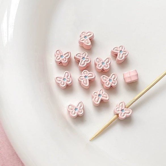 Alloy Loose Beads Handpainted Double Color Spring Butterfly Shape Dripping Oil For Diy Bracelet Necklace