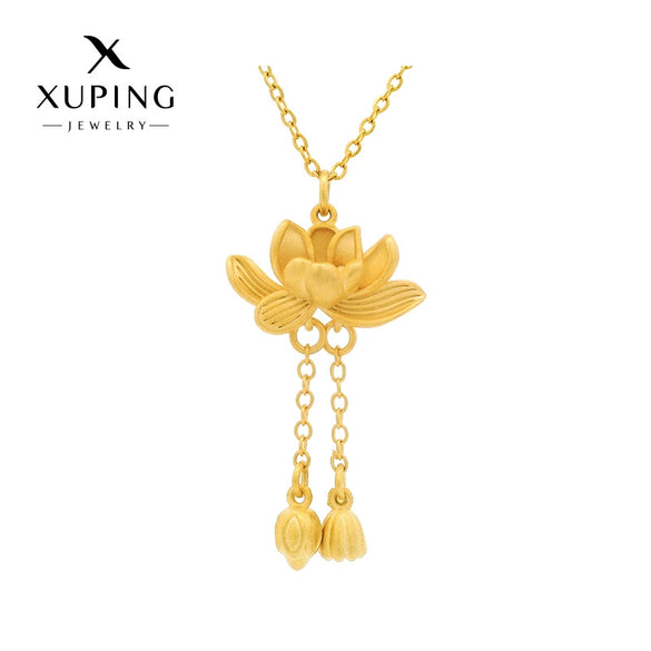 Alloy Lotus Tassel Pendant Necklace Light Luxury Electroplating Design For Women