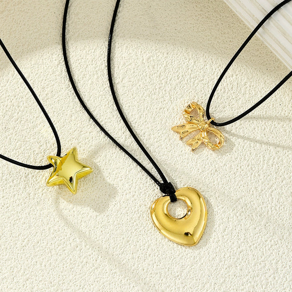 Alloy Love Bow Star Pendant Necklace Threepiece Set Electroplated For Women