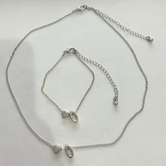 Alloy Love Drops Bells Letters Peach Heart Pendant Necklace Bracelet 2 Piece Set Electroplated Jewelry