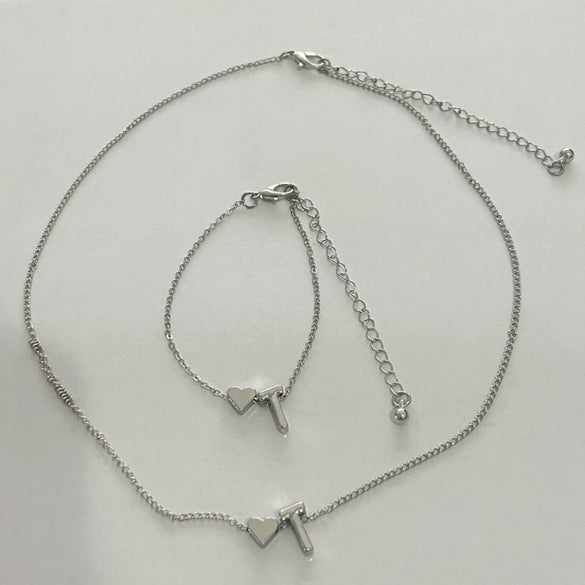 Alloy Love Drops Bells Letters Peach Heart Pendant Necklace Bracelet 2 Piece Set Electroplated Jewelry