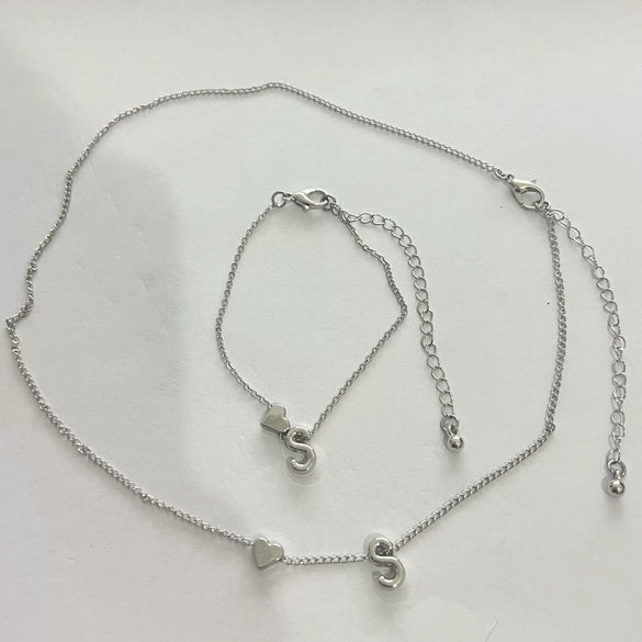 Alloy Love Drops Bells Letters Peach Heart Pendant Necklace Bracelet 2 Piece Set Electroplated Jewelry