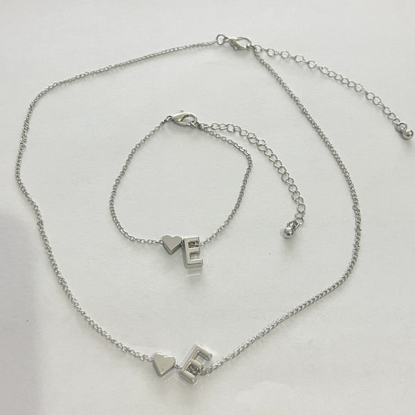 Alloy Love Drops Bells Letters Peach Heart Pendant Necklace Bracelet 2 Piece Set Electroplated Jewelry