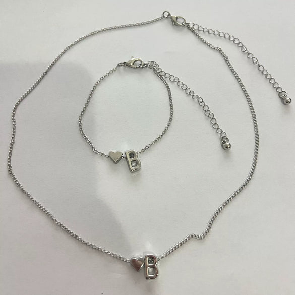 Alloy Love Drops Bells Letters Peach Heart Pendant Necklace Bracelet 2 Piece Set Electroplated Jewelry