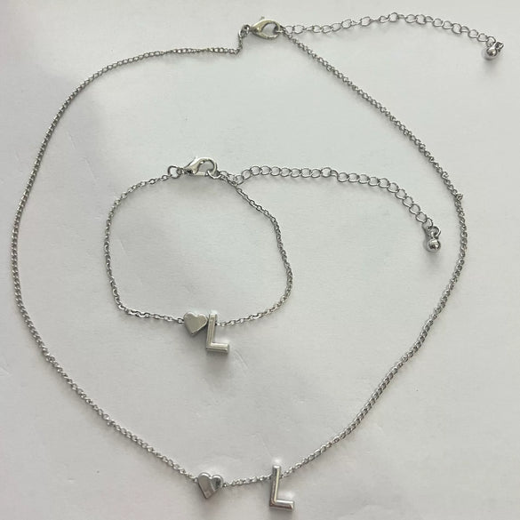 Alloy Love Drops Bells Letters Peach Heart Pendant Necklace Bracelet 2 Piece Set Electroplated Jewelry