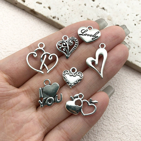 Alloy Love Heart And Love Letter Pendant Necklace Bracelet Keychain Vintage Style Electroplated