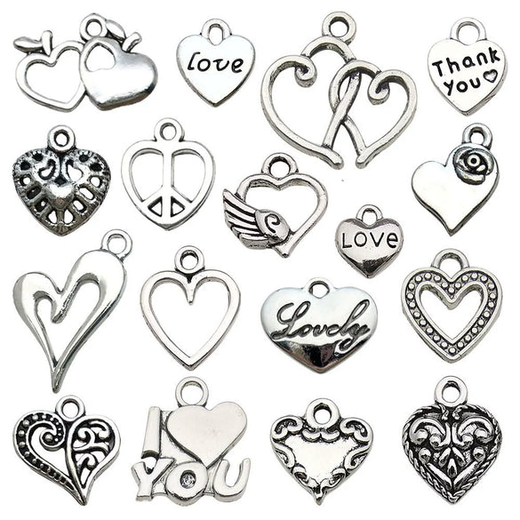 Alloy Love Heart And Love Letter Pendant Necklace Bracelet Keychain Vintage Style Electroplated