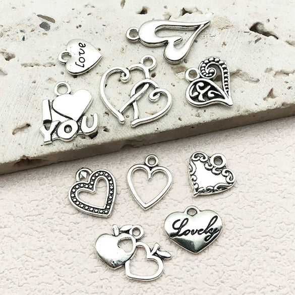 Alloy Love Heart And Love Letter Pendant Necklace Bracelet Keychain Vintage Style Electroplated
