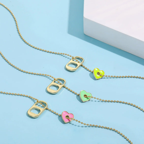 Alloy Love Pendant Necklace With Oil Drop Design And Heart Shape For Women