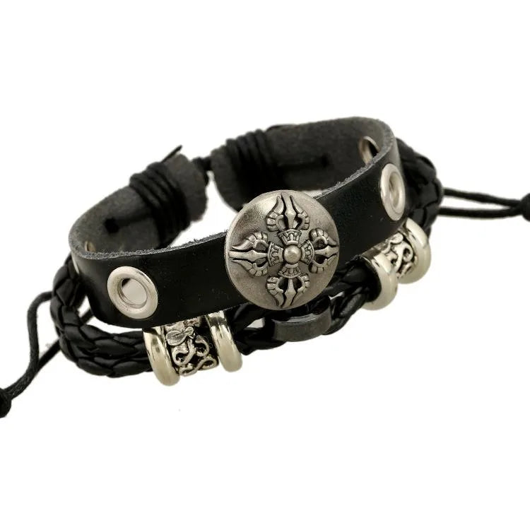 Alloy Maple Leather Beaded Bracelet For Men