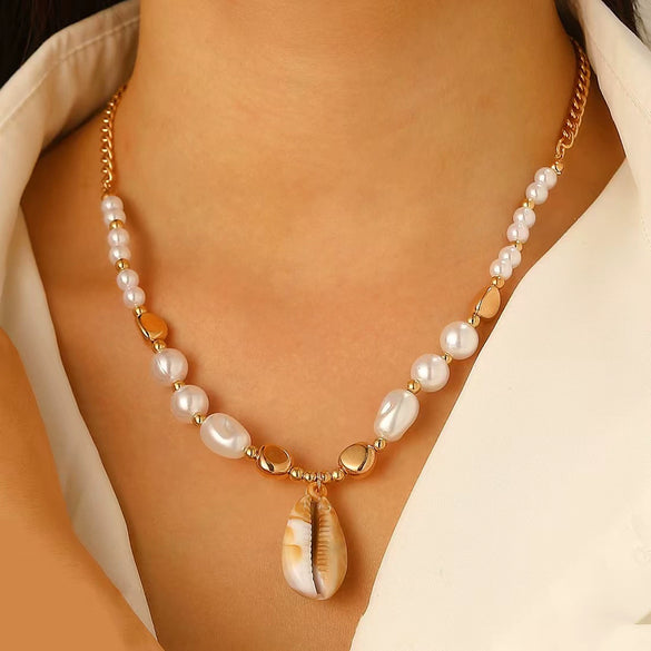 Alloy Marine Life Starfish Shell Pendant Necklace And Bracelet Set With Electroplating For Women