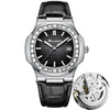 Alloy Mechanical Men's Square Watch With Diamondencrusted Nautilus Waterproof Luminous Calendar Mineral Reinforced Glass Mirror Stainless Steel Buckle Business Style
