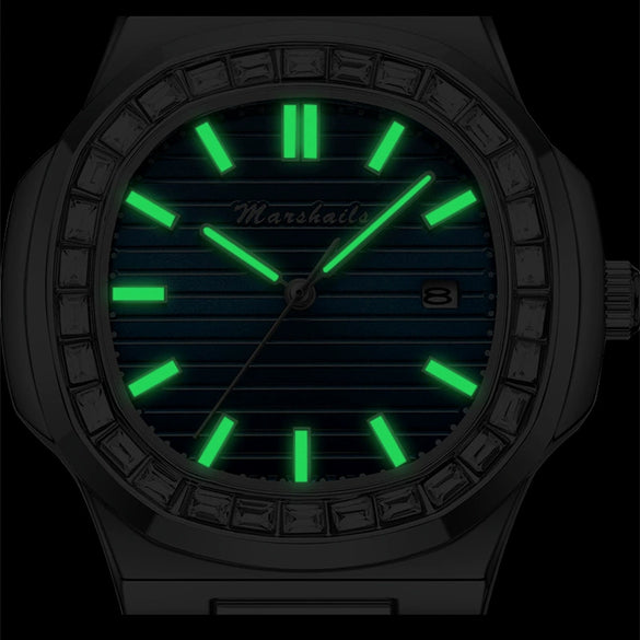 Alloy Mechanical Men's Square Watch With Diamondencrusted Nautilus Waterproof Luminous Calendar Mineral Reinforced Glass Mirror Stainless Steel Buckle Business Style