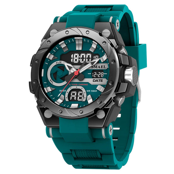 Alloy Men's Electronic Sports Watch Colorful Gradient Round Dial Stainless Steel Clasp Plexiglass Mirror Luminous Waterproof
