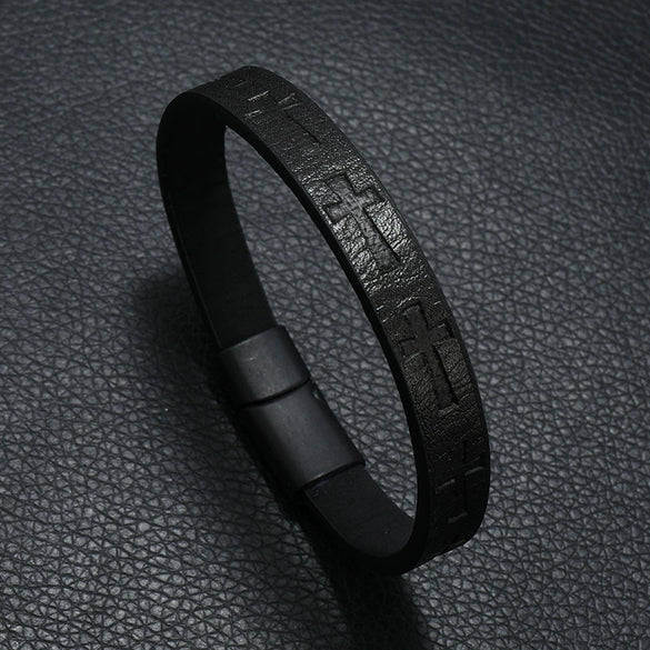 Alloy Men's Printed Cross Bracelet With Magnet Buckle And Stamping Process