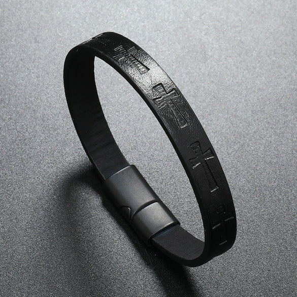 Alloy Men's Printed Cross Bracelet With Magnet Buckle And Stamping Process