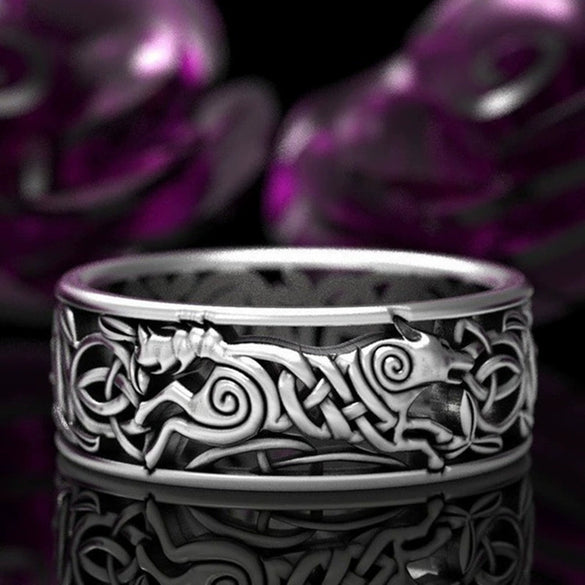 Alloy Men's Ring With Geometric Pattern And Electroplating Viking Wolf Punk Style