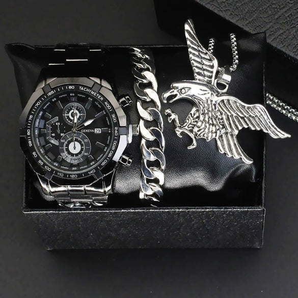 Alloy Men's Sport Quartz Watch With Eagle Pendant And Stainless Steel Buckle