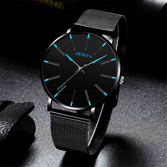 Alloy Mesh Band Men's Leisure Quartz Watch With Round Dial And Pin Buckle