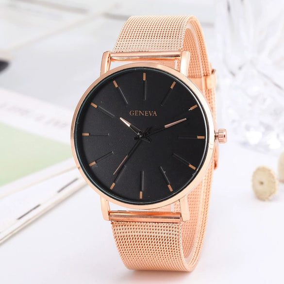 Alloy Mesh Band Men's Leisure Quartz Watch With Round Dial And Pin Buckle