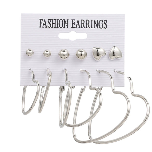Alloy Metal Circle Chain Earrings Set Geometric Style Electroplated Stainless Steel Ear Needle